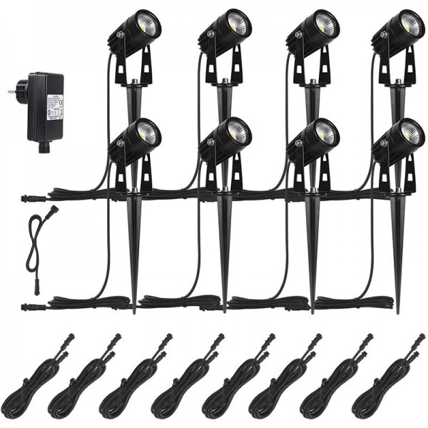 8 packs garden spotlights LED warm white, 3W garden light garden lighting with plug